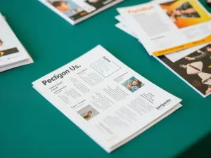 leaflet on the table next to other advertising documents