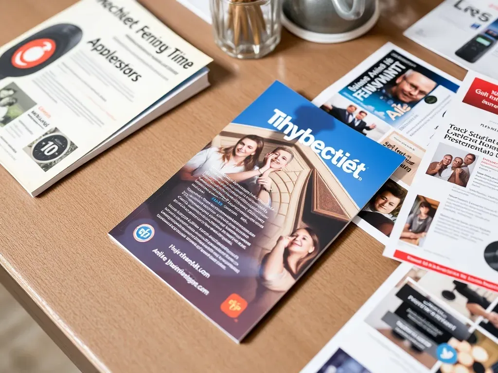 leaflet on the table next to other advertising documents