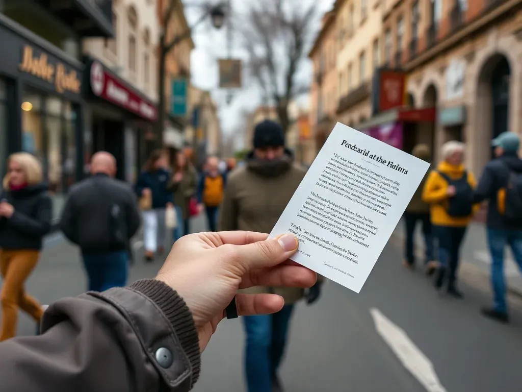 leaflet giving from hand to hand on the street